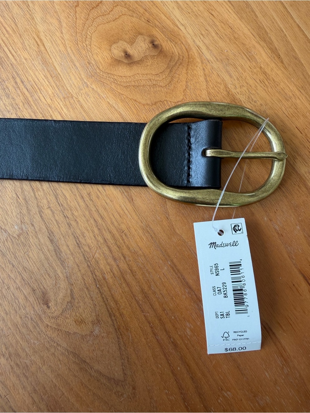 Madewell Black Leather Belt with Brass Oval Buckle
